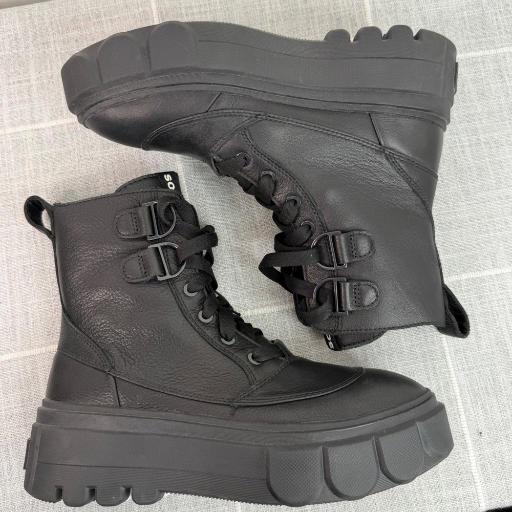 Sorel Womens 8 Caribou X Waterproof Leather Lace Up Boots Black Combat RARE HTF - Picture 8 of 12